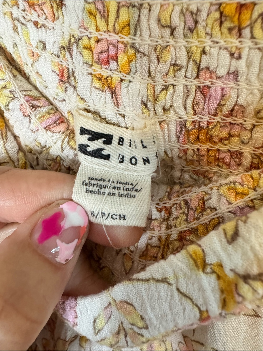 Billabong Cream Floral Smocked-Waist Wide Leg Jumpsuit - Picture 5 of 7